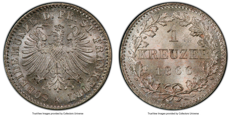 Frankfurt. Free City Kreuzer 1866 MS68 PCGS, KM367. Last year of type. 

HID09...