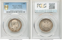 Schwarzburg-Sondershausen. Karl Günther 2 Mark 1905 MS63 PCGS, KM152, J-169b. Thick rim variety. Issued for the 25th anniversary of his reign. 

HID...