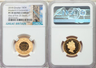 Elizabeth II gold Proof "Sapphire Jubilee" Sovereign 2018 PR70 Ultra Cameo NGC, KM-Unl. Mintage: 2,018. One of first 25 Struck. Issued for the 65th an...