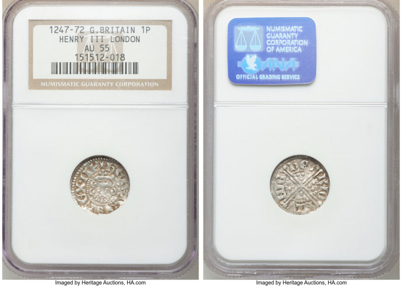 Henry III (1216-1272) Penny ND (1247-1272) AU55 NGC, London mint, Long Cross typ...