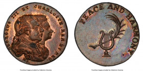 Middlesex. George III copper farthing Token (c. 1790) MS63 Brown PCGS, D&H-1133. GEORGIUS III ET CHARLOTTE REX ET REG Their conjoined busts right / PE...