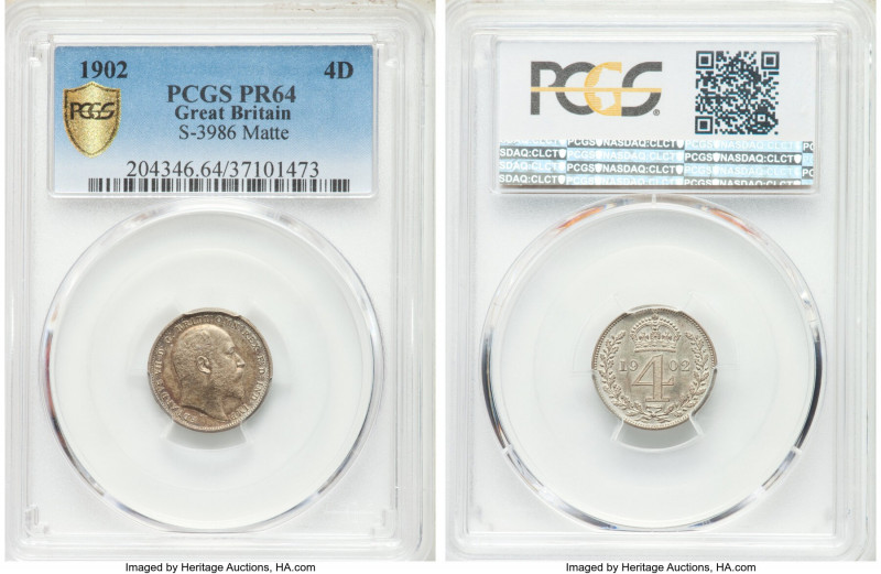 Edward VII 4-Piece Certified Matte Proof Maundy Set 1902 PCGS, 1) Penny - PR64, ...