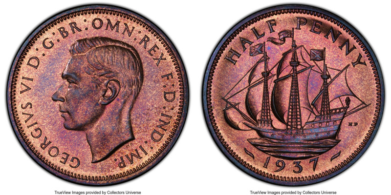 George VI Proof 1/2 Penny 1937 PR65+ Red and Brown PCGS, KM844, S-4115. 

HID0...