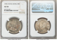 British Colony. Edward VII 50 Cents 1905 AU58 NGC, KM15. Attractively toned in a mottled pattern of russet and teal with a remnant of muted mint luste...