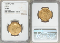 Parma. Maria Luigia gold 40 Lire 1815 AU55 NGC, KM-C32. First year of two year type. AGW 0.3733 oz. 

HID09801242017

© 2020 Heritage Auctions | A...