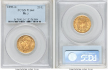 Umberto I gold 20 Lire 1893-R MS64 PCGS, Rome mint, KM21. Glimmering luster. 

HID09801242017

© 2020 Heritage Auctions | All Rights Reserved