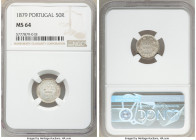 Pair of Certified Assorted Issues, 1) Portugal: Pedro II 50 Reis 1879 - MS64 NGC, KM506.2 2) Uruguay: Republic silver Proof Medallic 2000 Nuevo Pesos ...