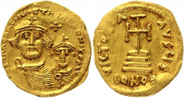 Byzantium Solidus 616 - 625 AD, Heraclius
SB 738, DO II 13; Gold 4,44 g.; Obv: NNHERACLIuSEThERACONSTPPAV - Crowned busts of Heraclius and Heraclius ...