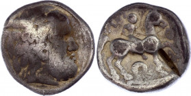 Celtic Emmitation of Roman Tetradrachm Early 3rd Century BC
Silver 13.15g 24mm; Uncertain tribe