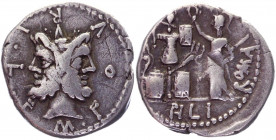 Roman Republic Denarius 120 BC, M. Furius L. f. Philus
Crawford 281/1; RSC Furia 18.; Siver 3,83 g.; Obv: Laureate head of Janus; M•F[OVRI•L•]F aroun...