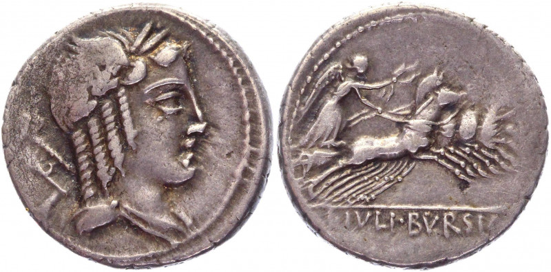 Roman Republic Denarius 85 BC, L. Iulius Bursio
Babelon Julia 5; Sydenham 728c;...