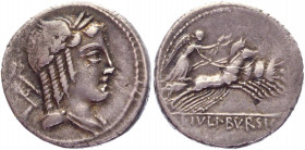 Roman Republic Denarius 85 BC, L. Iulius Bursio
Babelon Julia 5; Sydenham 728c; RBW –; Crawford 352/1c.; Silver 3,92 g.; Obv: Male head right, with t...