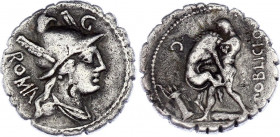 Roman Republic Denarius 80 BC, C. Poblicius
Silver 3,69 g.; Obv: Draped bust of Roma right, wearing helmet ornamented with gryphon’s head; behind, RO...