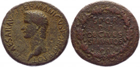 Roman Empire Sestertius 37 - 38 AD, Caligula
RIC 37, BMC 38, BN 50, C 24; Copper 25,32 g.; Obv: CAESARAVGGERMANICVSPONMTRPOT - Laureate head left. Re...