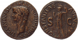 Roman Empire As 41 - 50 AD, Claudius
RIC 95, BMC 140; Copper 9,59 g.; Obv: TICLAVDIVSCAESARAVGPMTRPIMPPP - Bare head left. Rev: CONSTANTIAEAVGVSTI - ...