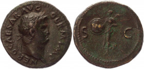 Roman Empire As 65 AD, Nero
RIC 477, BMC 378, C 292; Copper 11,89 g.; Obv: NEROCLAVDCAESARAVGGERPMTRPIMPPP - Laureate head right. Rev: No legend - Vi...
