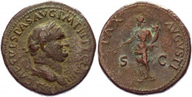 Roman Empire Sestertius 71 AD, Vespasian
RIC II.1# 243, OCRE# ric.2_1(2).ves.243; Copper 26,24 g.; Obv: Head of Vespasian, laureate, right. IMP CAES ...
