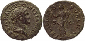 Roman Empire As 72 AD, Domitianus
C.98 cf. - RIC.695 a var. - BMC/RE.- cf. p. 157 - BN/R.693 - RCV.2651; Copper 12,53 g.; Obv: CAESAR AVG F DOMITIAN ...