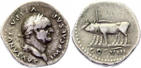 Roman Empire Denarius 77 - 78 AD, Vespasian
RIC 107, S 2289, C 133; Silver 3,05 g.; Obv: IMPCAESARVESPASIANVSAVG - Laureate head right. Rev: No legen...