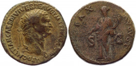Roman Empire Sestertius 80 AD, Domitian
RIC 155b (Titus), S 2680; Copper 24,51 g.; Obv: CAESDIVIAVGVESPFDOMITIANVSCOSVII - Laureate head right. Rev: ...