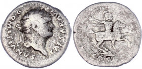 Roman Empire Denarius 81 - 96 (ND) Domitian
RIC 242 (Vespasian), S 2638; Silver 3, 08 g.; Obv: CAESARAVGFDOMITIANVS - Laureate head right. Rev: No le...