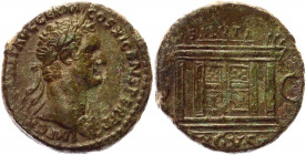Roman Empire As 85 AD, Domitian
RIC 304a, BMC 358, C 418; Copper 12,16 g.; Obv: IMPCAESDOMITAVGGERMCOSXICENSPOTPP - Laureate head right. Rev: SALVTIA...