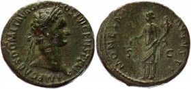 Roman Empire As 90 - 91 AD, Domitian
RIC 395, C 332; Copper 11,87 g.; Obv: IMPCAESDOMITAVGGERMCOSXVCENSPERPP - Laureate head right. Rev: MONETAAVGVST...