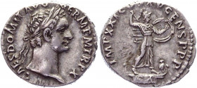 Roman Empire Denarius 90 AD, Domitian
RIC 148, C 262; Silver 3,58 g.; Obv: IMPCAESDOMITAVGGERMPMTRPVIIII - Laureate head right. Rev: IMPXXICOSXVCENSP...