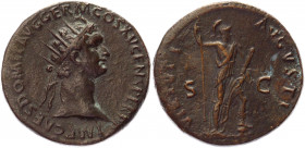 Roman Empire Dupondius 92 - 94 AD, Domitian
RIC 406, BMC 468, BN 496, C 659; Copper 14,80 g.; Obv: IMPCAESDOMITAVGGERMCOSXVICENSPERPP - Radiate head ...