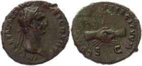 Roman Empire As 96 AD, Nerva
RIC 53, C 17; Copper 9,78 g.; Obv: IMPNERVACAESAVGPMTRPCOSIIPP - Laureate head right. Rev: CONCORDIAEXERCITVVM - Hands, ...
