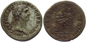 Roman Empire Sestertius 98 - 99 AD, Trajan
RIC 383, C 590; Copper 25,99 g.; Obv: IMPCAESNERVATRAIANAVGGERMPM - Laureate head right. Rev: TRPOTCOSIIPP...