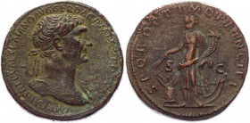 Roman Empire Sestertius 103 - 111 AD, Trajan
RIC 492, C 469 ; Copper 27,46 g.; Obv: IMPCAESNERVAETRAIANOAVGGERDACPMTRPCOSVPP - Laureate bust right, s...