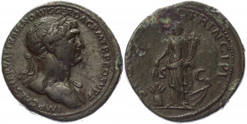 Roman Empire Sestertius 103 - 111 AD, Trajan
RIC 492, C 469; Copper 27,48 g.; Obv: IMPCAESNERVAETRAIANOAVGGERDACPMTRPCOSVPP - Laureate bust right, sl...