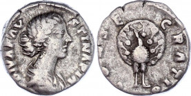 Roman Empire Denarius 128 - 175 (ND) Faustina II
RIC 743 (Marcus Aurelius), C 70; Silver 3,28 g.; Obv: DIVAFAVSTINAPIA - Draped bust right. Rev: CONS...