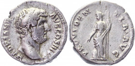 Roman Empire Denarius 134 - 138 AD, Hadrain
RIC 261, BMC 694, C 1204; Silver 2,99 g.; Obv: HADRIANVSAVGCOSIIIPP - Laureate head right, draped left sh...