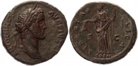 Roman Empire AE As 139 AD Antoninus Pius
RIC II 560; Cohen 548; Copper 9,45g.; Obv: ANTONINVS AVG PIVS P P, laureate and draped bust right / Rev: LIB...