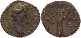 Roman Empire Sestertius 139 AD, Antoninus Pius
BMC p. 183. Cohen 857. RIC 567; Copper 20,88 g.; Obv: ANTONINVS AVG PIVS P P Laureate head of Antoninu...