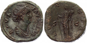 Roman Empire Sestertius 141 AD, Faustina
RIC 1125, Cohen 113cf, BMC 1521; Copper 25,44 g.; Obv: DIVA FAVSTINA, draped bust right, hair woven & coiled...
