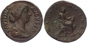 Roman Empire Sestertius 145 - 156 AD, Faustina II
S1509; C169; RIC1663; BMC 932; Copper 26,72 g.; Obv: FAVSINAE AVGVSTA; draped bust right; RX: MATRI...