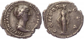 Roman Empire Denarius 152 - 154 AD, Faustina II
RIC 500b (Antoninus Pius), S 4703, C 42; Silver 3,15 g.; Obv: FAVSTINAEAVGANTONINIAVGPIIFIL - Draped ...
