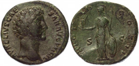 Roman Empire Sestertius 154 - 155 AD, Marcus Aurelius
RIC 1321 (Antoninus Pius), BMC 1982, C 678; Copper 24,69 g.; Obv: MAVRELIVSCAESARAVGPIIFIL - Ba...