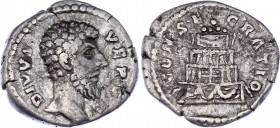 Roman Empire Denarius 161 - 169 (ND) Lucius Verus
RIC 596b (Marcus Aurelius), C 58; Silver 2,92 g.; Obv: DIVVSVERVS - Bare head right. Rev: CONSECRAT...