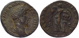 Roman Empire Sestertius 166 AD, Marcus Aurelius
RIC 931, C 807; Copper 21,70 g.; Obv: MAVRELANTONINVSAVGARMPARTH - Laureate head right. Rev: TRPOTXXI...