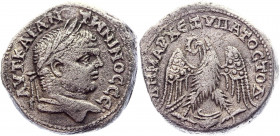 Roman Empire Tetradrachm 215 - 217 AD, Caracalla
Billon 15,72 g.; Obv: AYT K M A ANTΩNEINOC C EB. Radiated bust to right. Rev: ΔHMAPX EΞ YΠATO Δ. Eag...