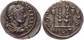 Roman Empire Denarius 218 - 219 AD, Elagabalus
RIC 187, C 15; Silver 2,99 g.; Obv: ANTONINVSPIVSFELIXAVG - Laureate, draped and cuirassed bust right....