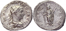 Roman Empire Antoninianus 218 - 222 AD, Elagabalus
Silver 5,43 g.; Obv: IMP ANTONINVS AVG Laureate and draped bust of Elagabalus right. Rev: FIDES MI...