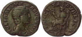 Roman Empire Sestertius 228 AD, Julia Mamaea
RIC 679 (Severus Alexander), BMC 661; Copper 13,97 g.; Obv: IVLIAMAMAEAAVGVSTA - Diademed, draped bust r...