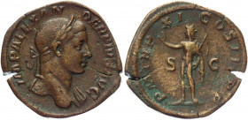 Roman Empire Sestertius 232 AD, Alexander Severus
RIC 525; Copper 20,58 g.; Obv: IMPALEXANDERPIVSAVG - Laureate, draped bust right. Rev: PMTRPXICOSII...