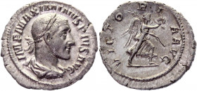 Roman Empire Denarius 235 - 236 AD, Maximinus
RIC 16, BMC 25, C 99; Silver 2,75 g.; Obv: IMPMAXIMINVSPIVSAVG - Laureate, draped and cuirassed bust ri...