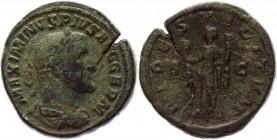 Roman Empire Sestertius 235 AD, Maximinus I
RIC 43, C 1;0 Copper 28,74 g.; Obv: IMPMAXIMINVSPIVSAVG - Laureate, draped and cuirassed bust right. Rev:...